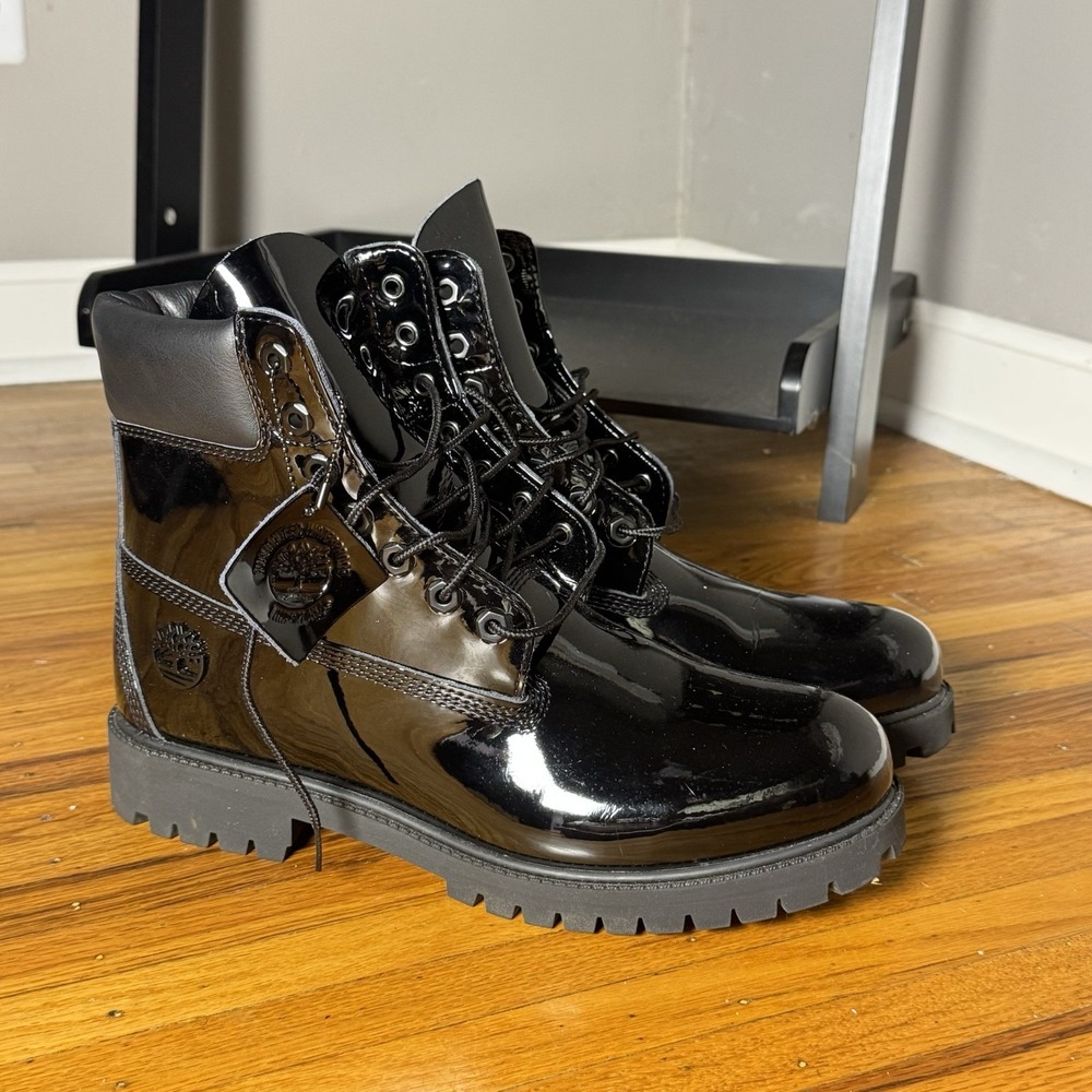 Timberland 6 Inch Black Patent Leather Boots TB0A41MWEL6 Men's Size 10